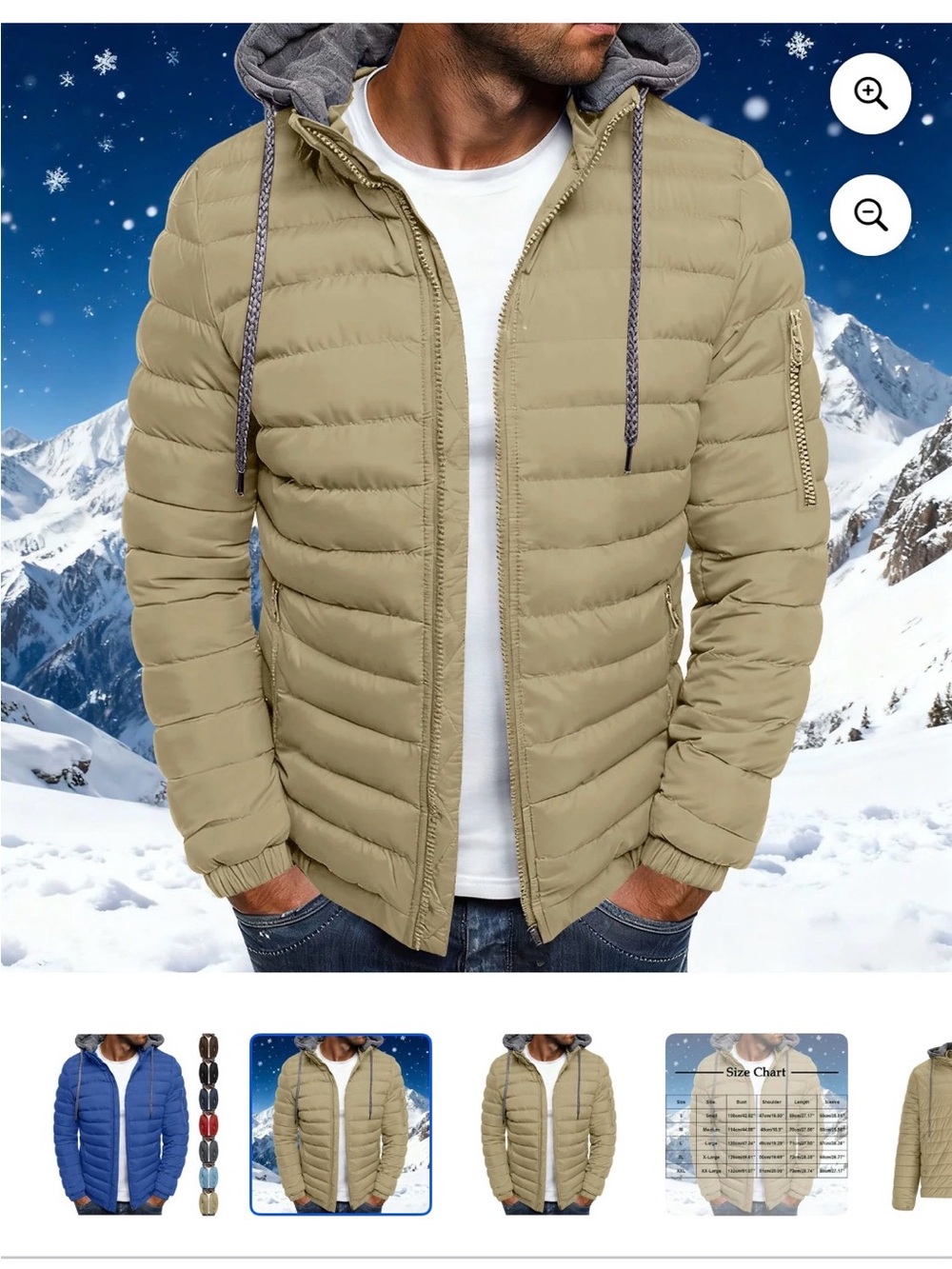 Men's Lightweight Hooded Puffer Jacket - Beige